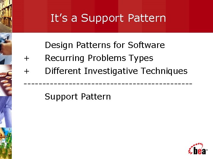 It’s a Support Pattern Design Patterns for Software + Recurring Problems Types + Different