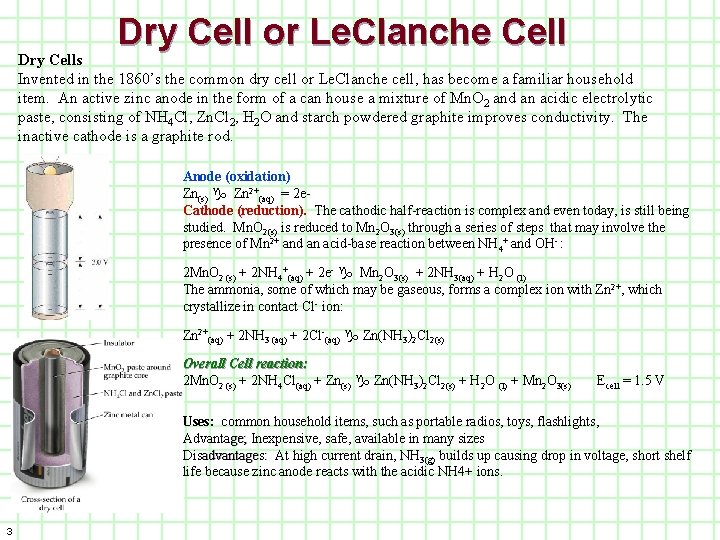 Dry Cell or Le. Clanche Cell Dry Cells Invented in the 1860’s the common