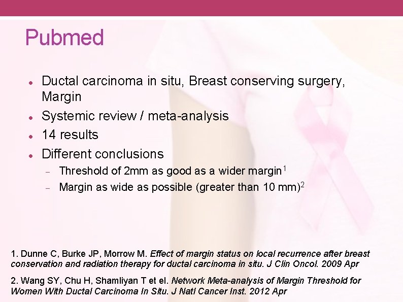 Pubmed Ductal carcinoma in situ, Breast conserving surgery, Margin Systemic review / meta-analysis 14