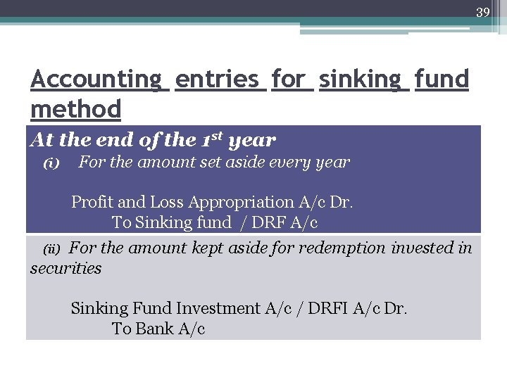 39 Accounting entries for sinking fund method At the end of the 1 st