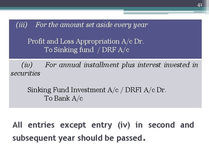 41 (iii) For the amount set aside every year Profit and Loss Appropriation A/c