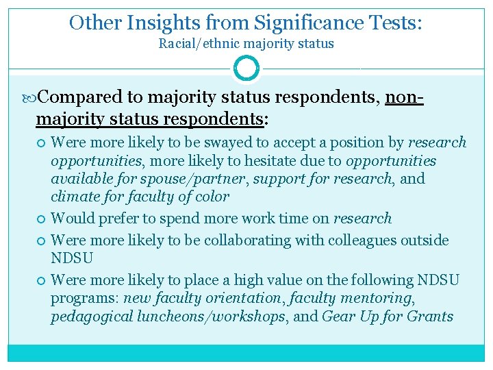 Other Insights from Significance Tests: Racial/ethnic majority status Compared to majority status respondents, non-