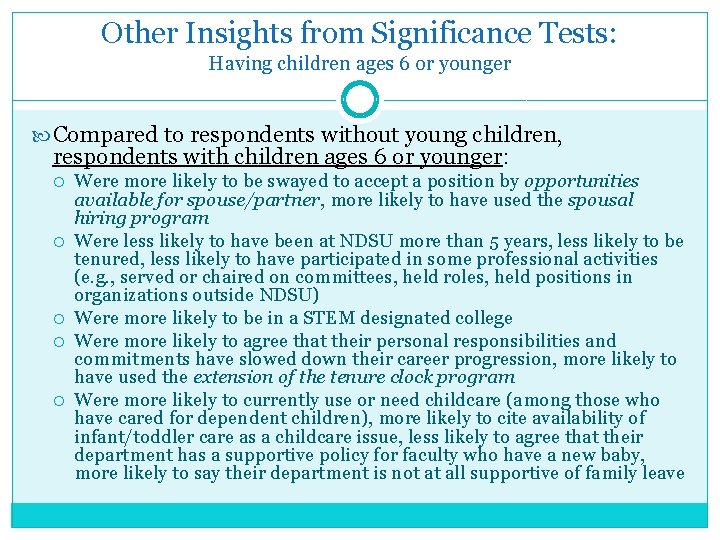 Other Insights from Significance Tests: Having children ages 6 or younger Compared to respondents
