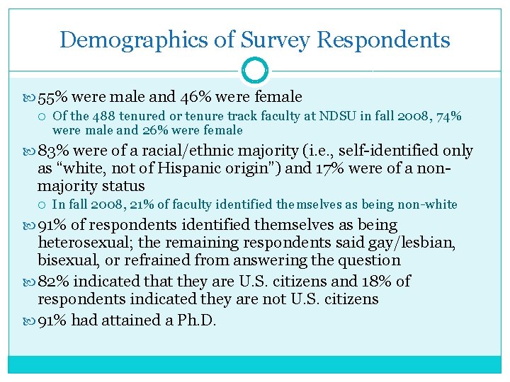 Demographics of Survey Respondents 55% were male and 46% were female Of the 488