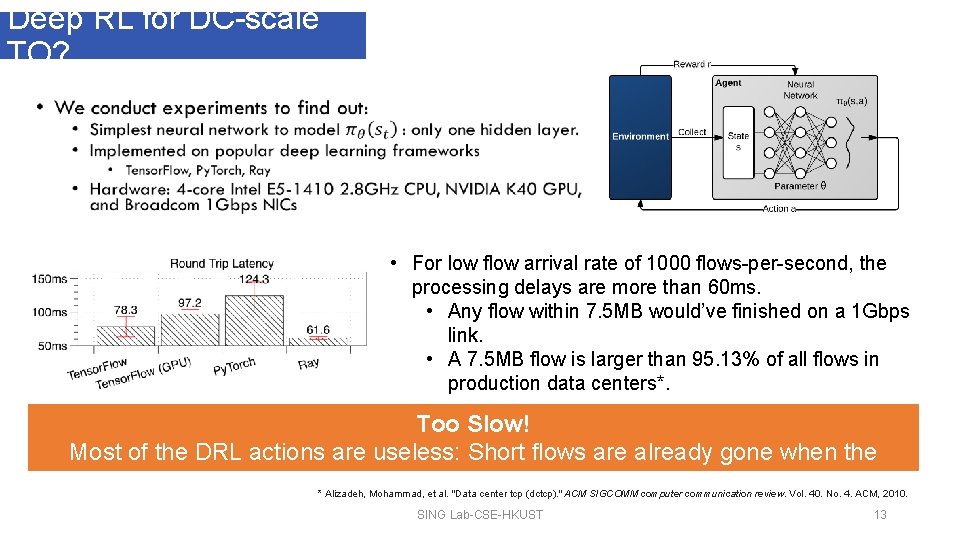 Deep RL for DC-scale TO? • • For low flow arrival rate of 1000