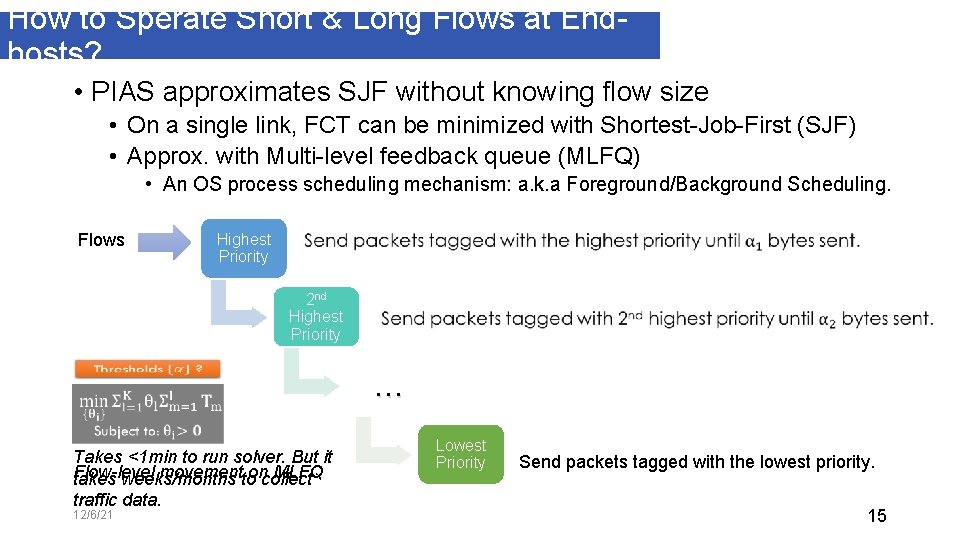How to Sperate Short & Long Flows at Endhosts? • PIAS approximates SJF without