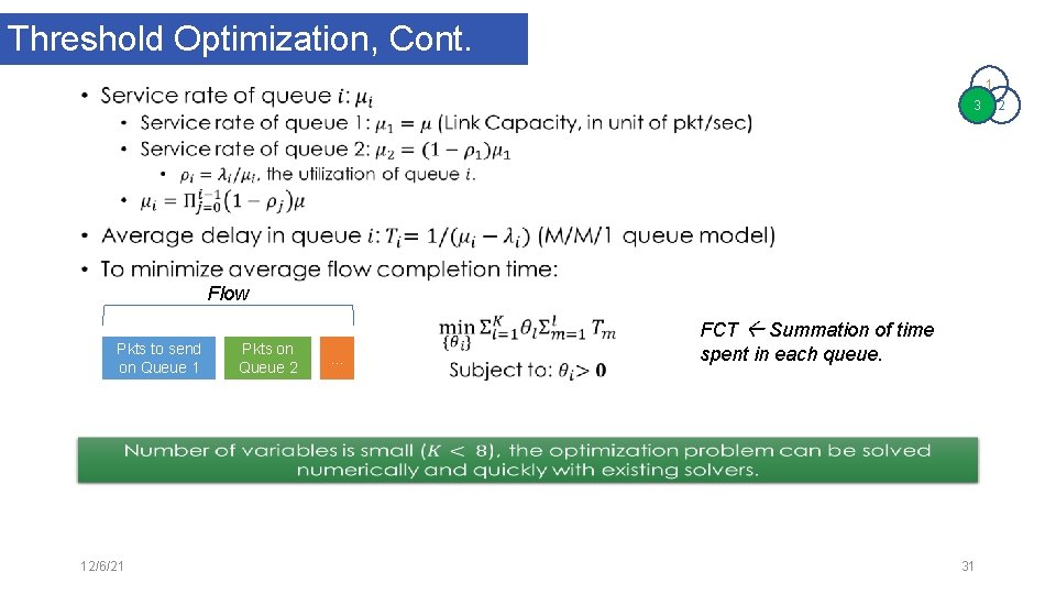 Threshold Optimization, Cont. 1 3 Flow • Pkts to send on Queue 1 12/6/21