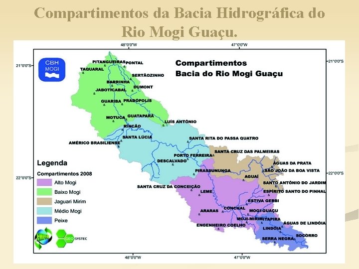 Compartimentos da Bacia Hidrográfica do Rio Mogi Guaçu. 