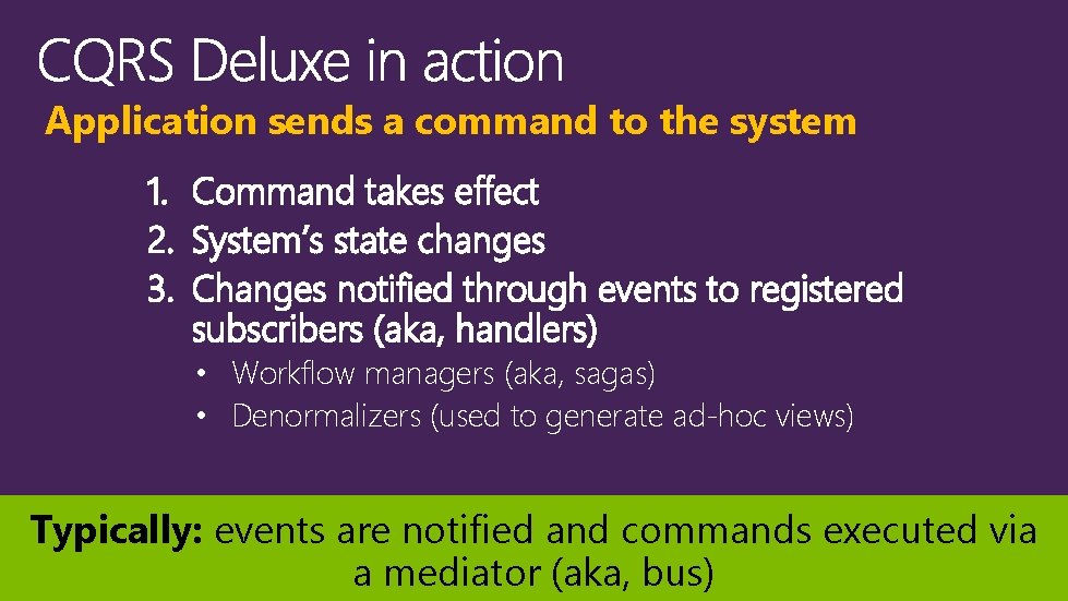 Application sends a command to the system 1. Command takes effect 2. System’s state