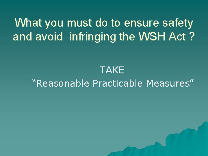 What you must do to ensure safety and avoid infringing the WSH Act ?
