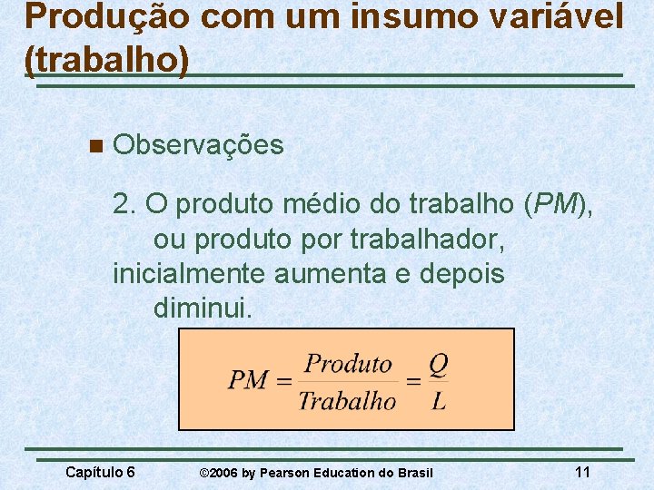 Produção com um insumo variável (trabalho) n Observações 2. O produto médio do trabalho