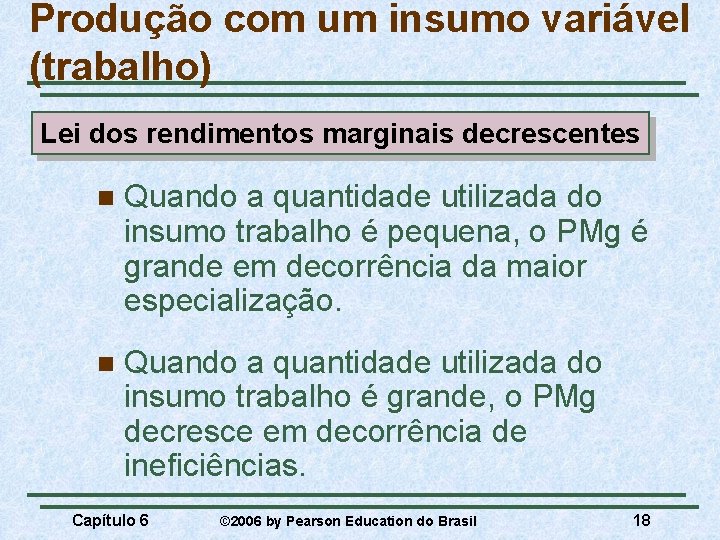 Produção com um insumo variável (trabalho) Lei dos rendimentos marginais decrescentes n Quando a