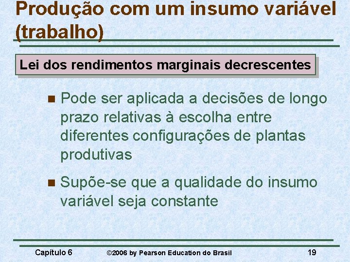 Produção com um insumo variável (trabalho) Lei dos rendimentos marginais decrescentes n Pode ser