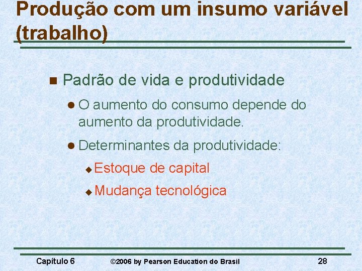 Produção com um insumo variável (trabalho) n Padrão de vida e produtividade l. O