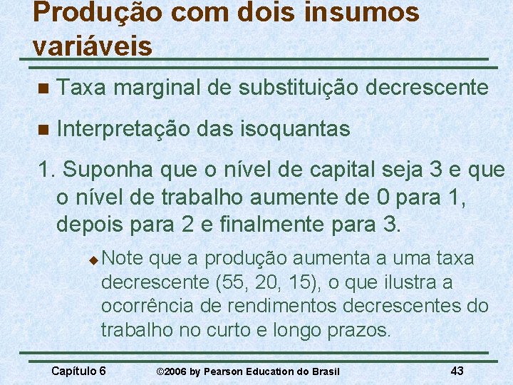 Produção com dois insumos variáveis n Taxa marginal de substituição decrescente n Interpretação das