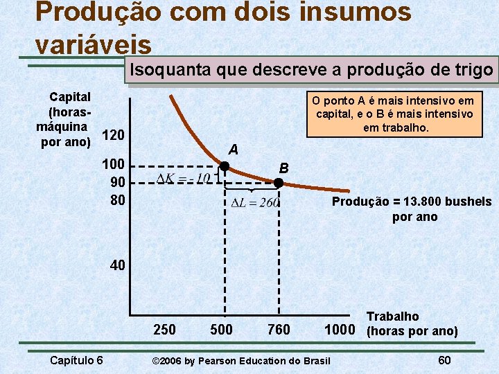 Produção com dois insumos variáveis Isoquanta que descreve a produção de trigo Capital (horasmáquina