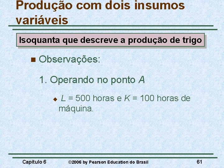 Produção com dois insumos variáveis Isoquanta que descreve a produção de trigo n Observações: