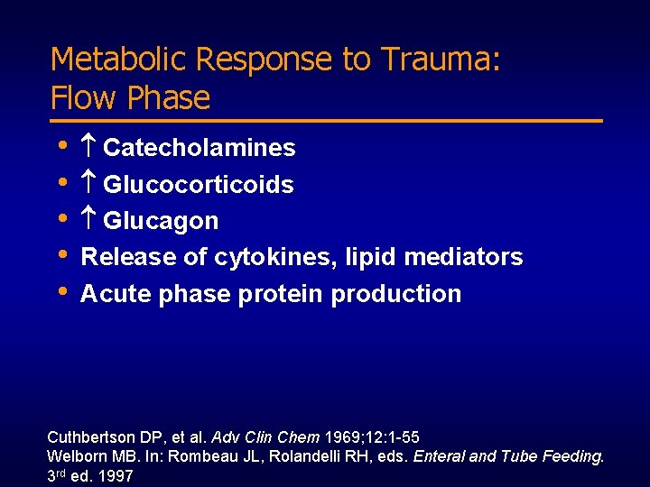 Metabolic Response to Trauma: Flow Phase • Catecholamines • Glucocorticoids • Glucagon • Release