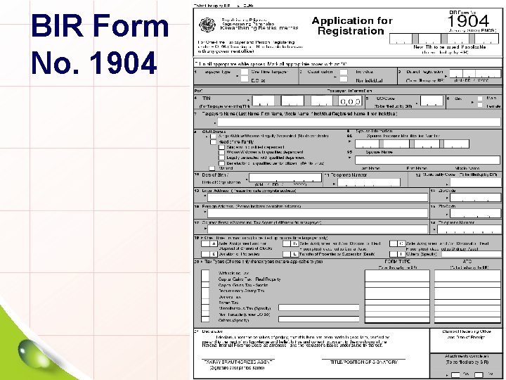 BIR Form No. 1904 