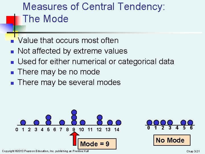 Measures of Central Tendency: The Mode n n n Value that occurs most often