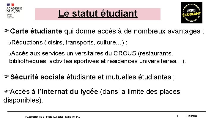 Le statut étudiant Carte étudiante qui donne accès à de nombreux avantages : o.