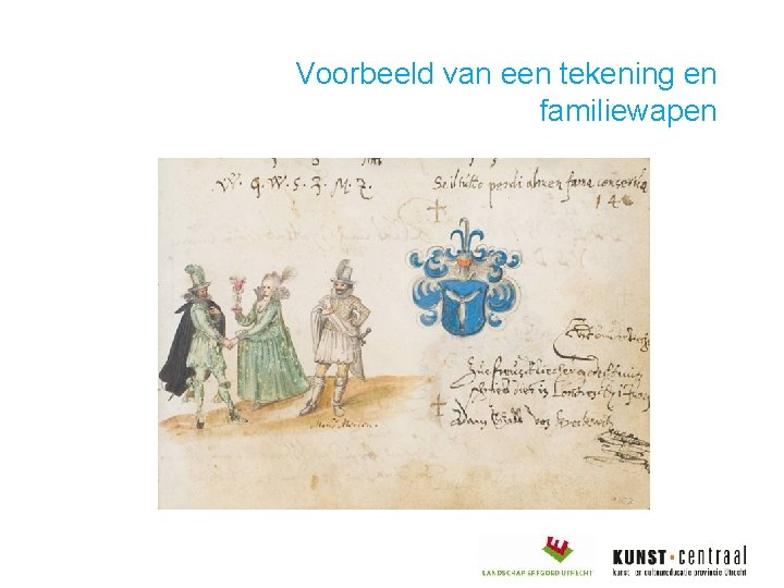 Voorbeeld van een tekening en familiewapen 