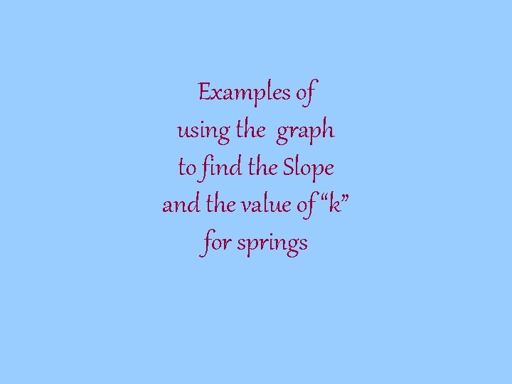 Examples of using the graph to find the Slope and the value of “k”