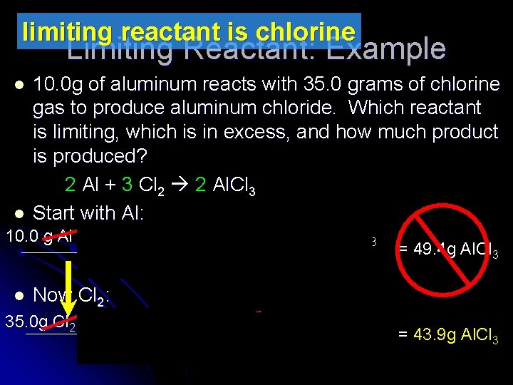 limiting reactant is chlorine Limiting Reactant: Example l l 10. 0 g of aluminum