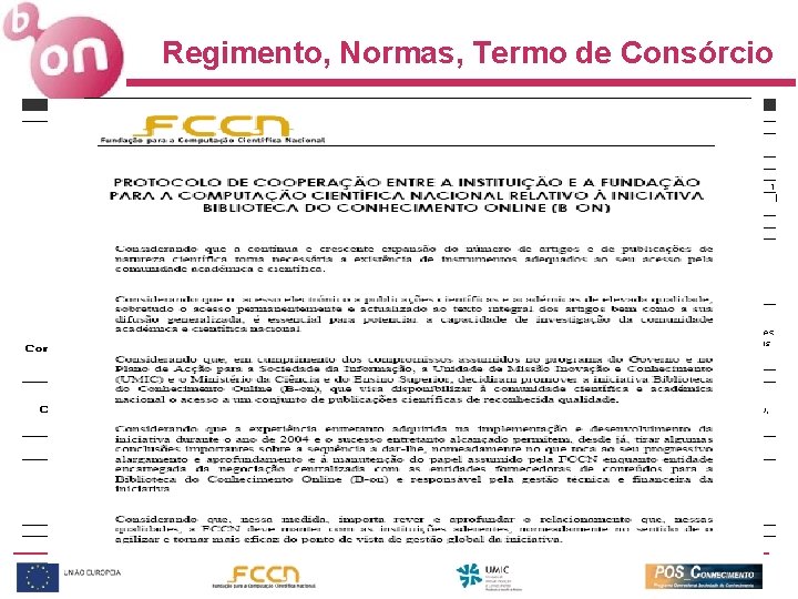 Regimento, Normas, Termo de Consórcio A b-on não é um consórcio formal, disponibiliza no