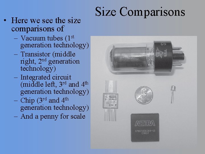  • Here we see the size comparisons of – Vacuum tubes (1 st