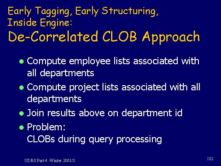 Early Tagging, Early Structuring, Inside Engine: De-Correlated CLOB Approach Compute employee lists associated with Early Tagging, Early Structuring, Inside Engine: De-Correlated CLOB Approach Compute employee lists associated with
