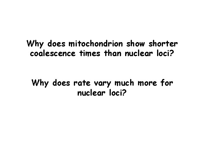 Why does mitochondrion show shorter coalescence times than nuclear loci? Why does rate vary