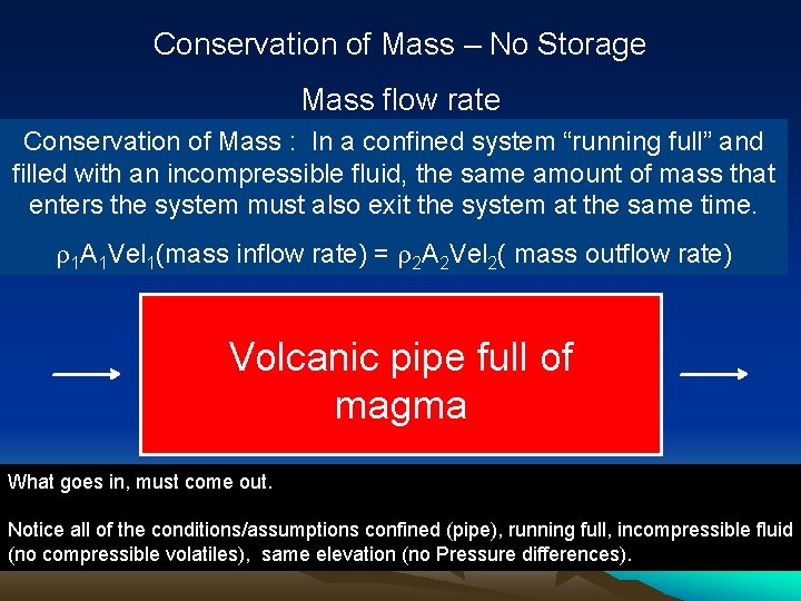 Conservation of Mass – No Storage Mass flow rate Conservation of Mass : In