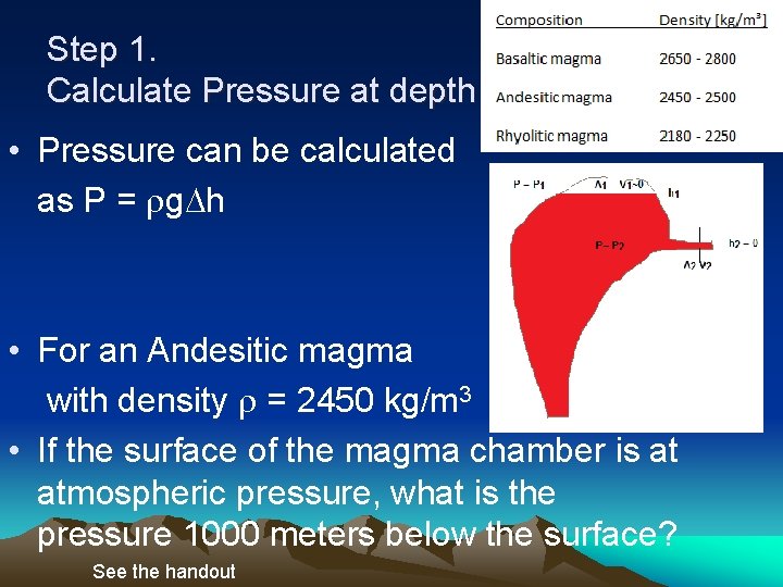 Step 1. Calculate Pressure at depth • Pressure can be calculated as P =