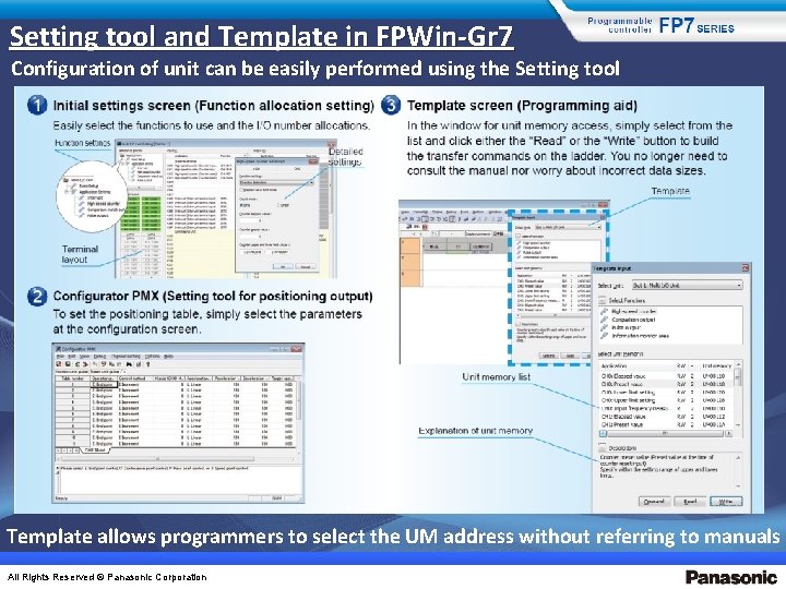 Setting tool and Template in FPWin-Gr 7 Configuration of unit can be easily performed
