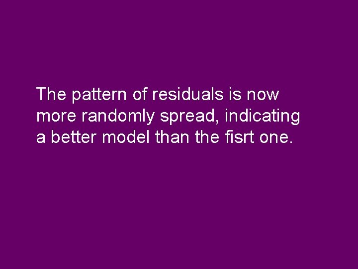 The pattern of residuals is now more randomly spread, indicating a better model than