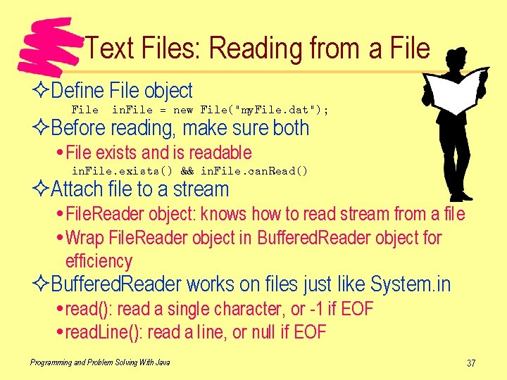 Text Files: Reading from a File ²Define File object File in. File = new