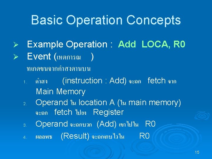 Basic Operation Concepts Example Operation : Add LOCA, R 0 Ø Event (เหตการณ )