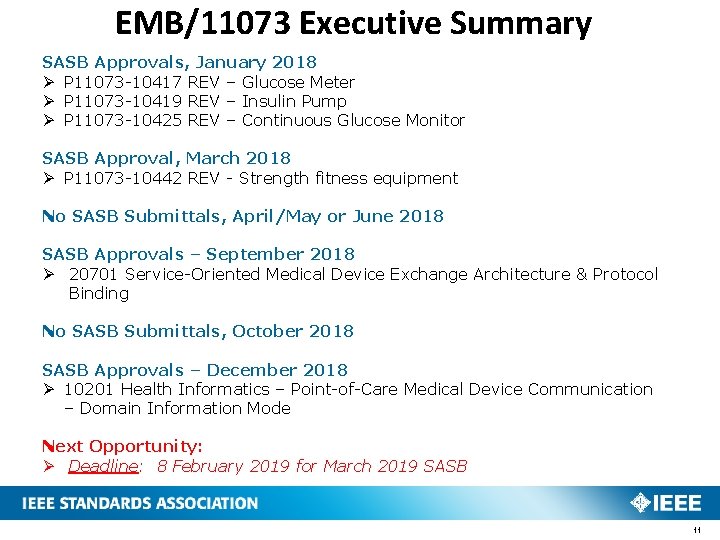 EMB/11073 Executive Summary SASB Approvals, January 2018 Ø P 11073 -10417 REV – Glucose