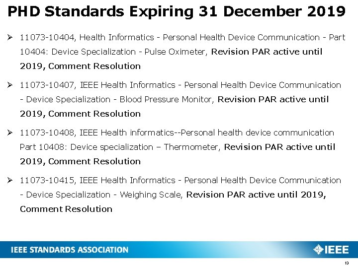 PHD Standards Expiring 31 December 2019 Ø 11073 -10404, Health Informatics - Personal Health