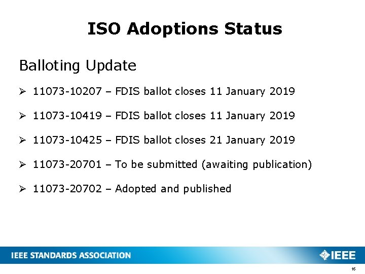 ISO Adoptions Status Balloting Update Ø 11073 -10207 – FDIS ballot closes 11 January