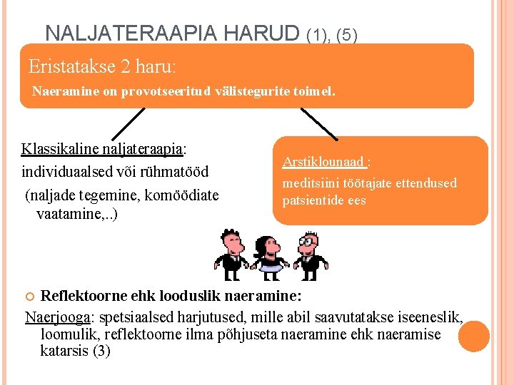 NALJATERAAPIA HARUD (1), (5) Eristatakse 2 haru: • Naeramine on provotseeritud välistegurite toimel. Klassikaline