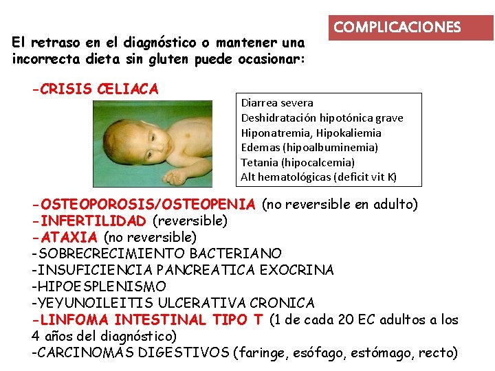 El retraso en el diagnóstico o mantener una incorrecta dieta sin gluten puede ocasionar: