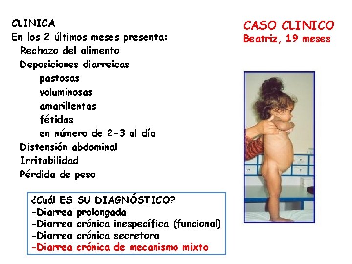 CLINICA En los 2 últimos meses presenta: Rechazo del alimento Deposiciones diarreicas pastosas voluminosas
