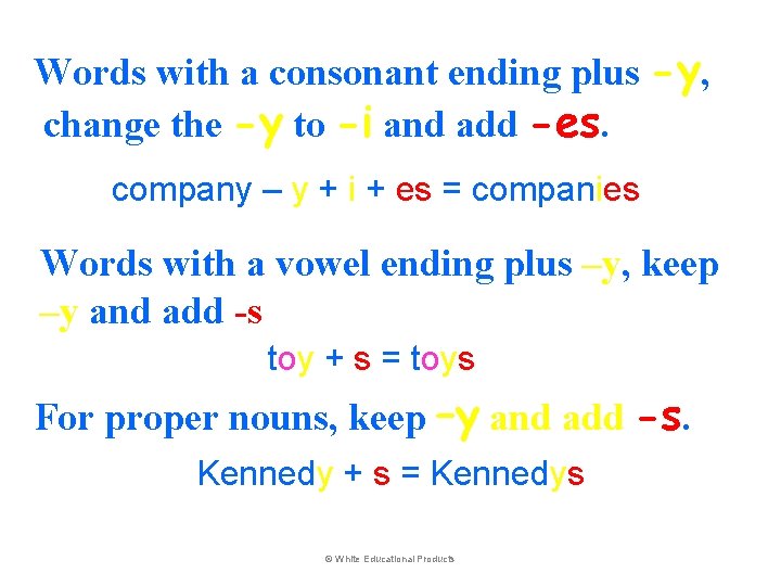 Words with a consonant ending plus -y, change the -y to -i and add