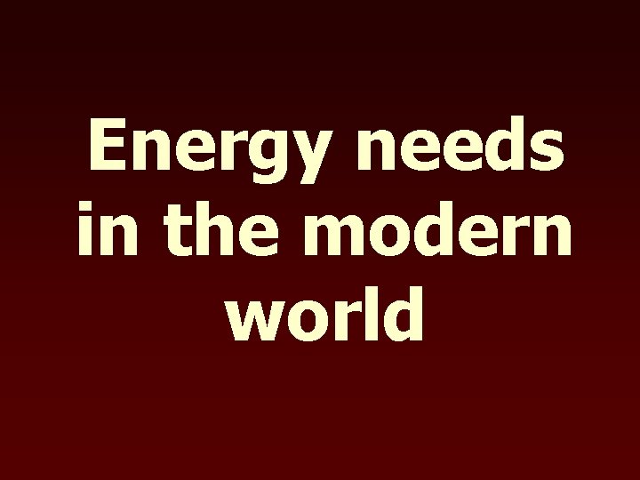 Energy needs in the modern world 