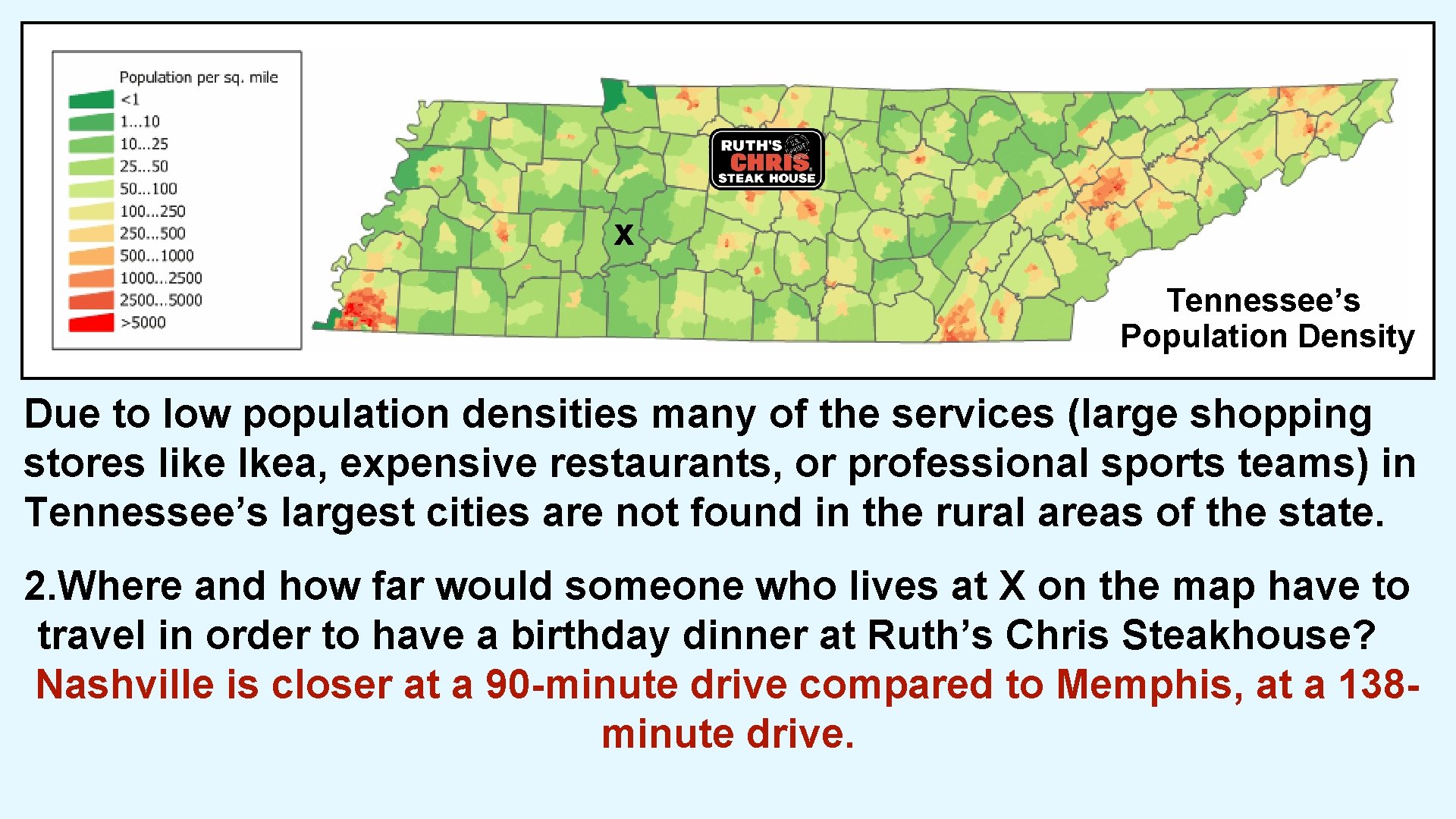 x Tennessee’s Population Density Due to low population densities many of the services (large x Tennessee’s Population Density Due to low population densities many of the services (large