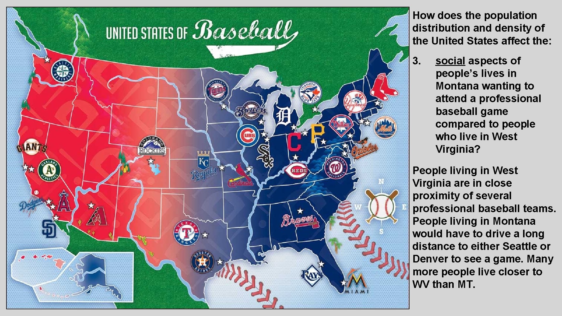 How does the population distribution and density of the United States affect the: 3. How does the population distribution and density of the United States affect the: 3.