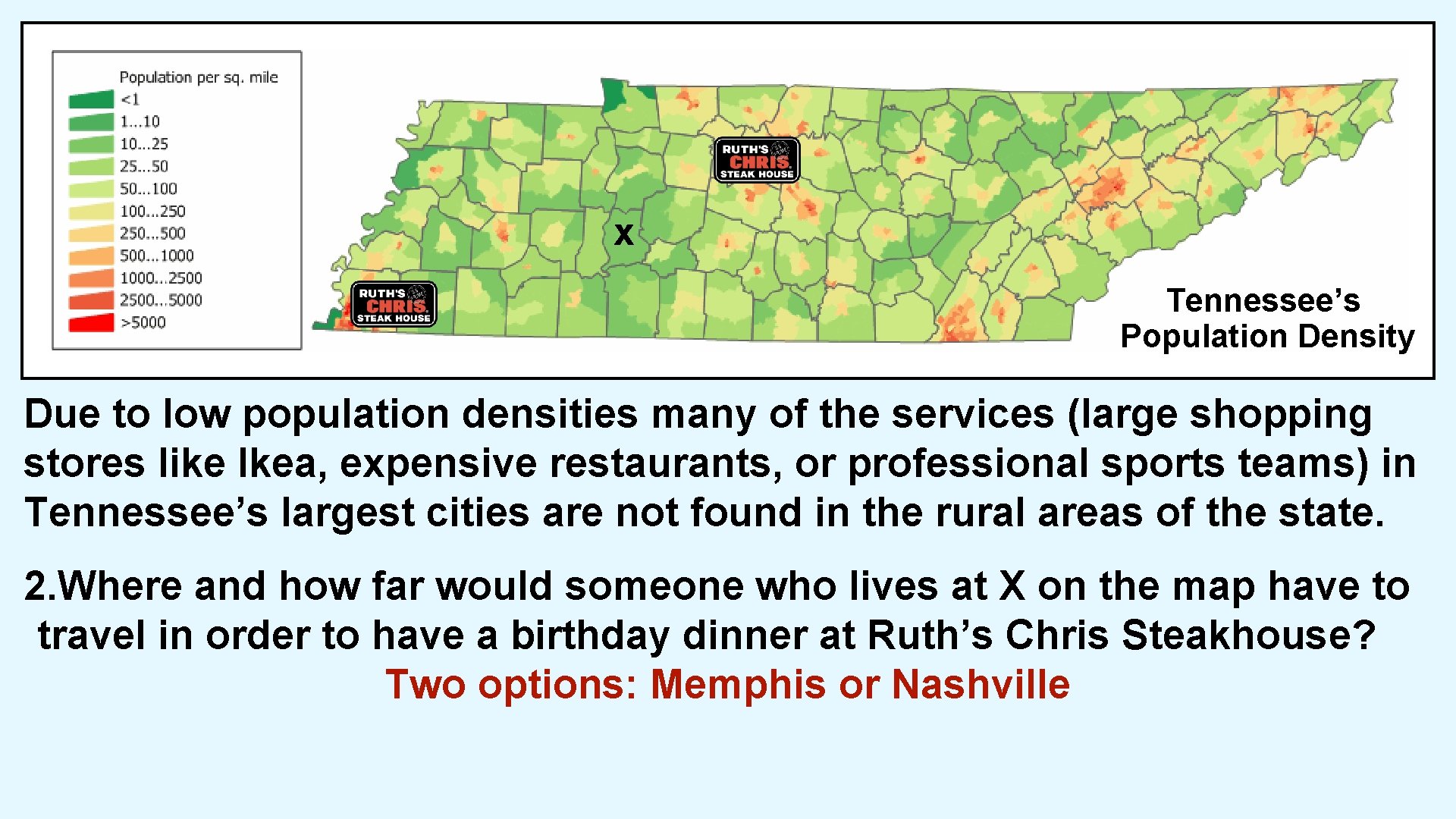 x Tennessee’s Population Density Due to low population densities many of the services (large x Tennessee’s Population Density Due to low population densities many of the services (large