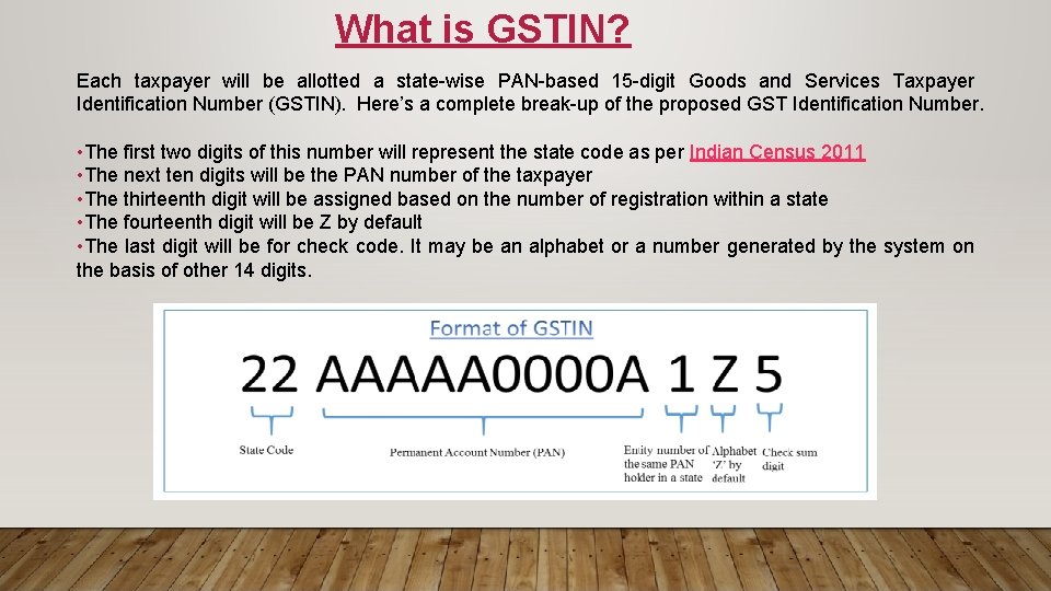 What is GSTIN? Each taxpayer will be allotted a state-wise PAN-based 15 -digit Goods